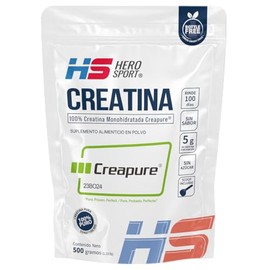 HS HERO SPORT Creatina Monohidratada Micronizada Creapure® 500g, 100% Pura, Creatina Alemana, Vegana, 160 Porciones, 5g por Porción, Pre Entreno con S
