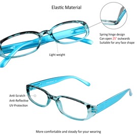 VisionGlobal 1 Pair Reading Glasses with Spring Hinge, Blue Light Blocking Glasses for Women/Men (Blue,+2.00 Magnification)