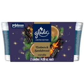 Glade 1-Wick Scented Candle Jar, Embers & Sandalwood, Air Freshener Infused with Essential Oils, 4.08 Oz, 2 Count