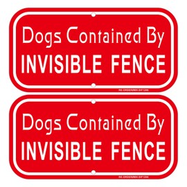 2 Pack Dogs Contained By Invisible Fence Signs, 12x6Inch Aluminum Dogs Sign
