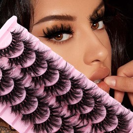 FADVAN False Eyelashes Faux Mink Lashes 6D Volume Full Cat Eye Long Dramatic Strip Lashes That Look Like Extensions Thick Cat Eye False Eyelashes Pack 10 Pairs-D02