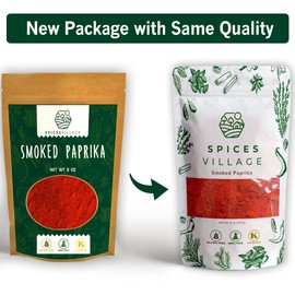 Spices Village Smoked Paprika Powder (8 oz), All Natural Ground Paprika Seasoning made from Dried Red Peppers, Flavorful Spice, Kosher, Gluten-Free, Non-GMO, Resealable Bulk Bag [Package may Vary]