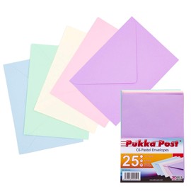 Pukka Pad, Pukka Post & Packaging Gummed Envelopes - Pack of 25, Ready-to-Seal, Durable 100GSM Postal Envelopes for Letters, Invitations, and Other Mail - 114 x 162mm, Size C6, Pastels