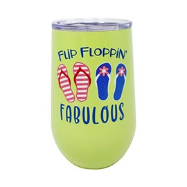 Boston Warehouse Stainless Steel 16 ounce Insulated Stemless Wine Cup, Lime Flip Flops