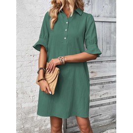 FENSACE Teacher Dress Women's Wear to Work Summer Vacation Sundress Knee Length Casual Shirt Dress Lake Green