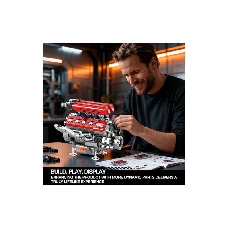 Reobrix V8 Engine Model Kit that Runs, 1101 PCS 8-Cylinder