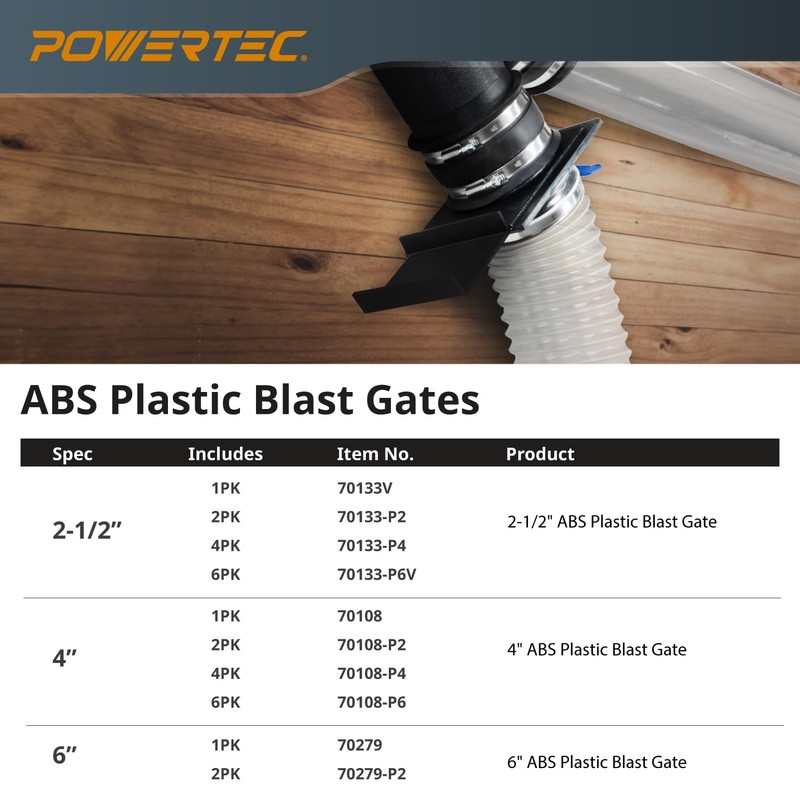 POWERTEC 70133-P2 2-1/2-Inch Blast Gate for for Dust Collector, Dust