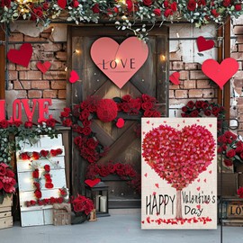 FUYUCHEN Valentines Day Garden Flag 12x18 Inch Double Sided Happy Love Hearts Tree Outside for Rustic Anniversary Holiday Yard Outdoor Decoration