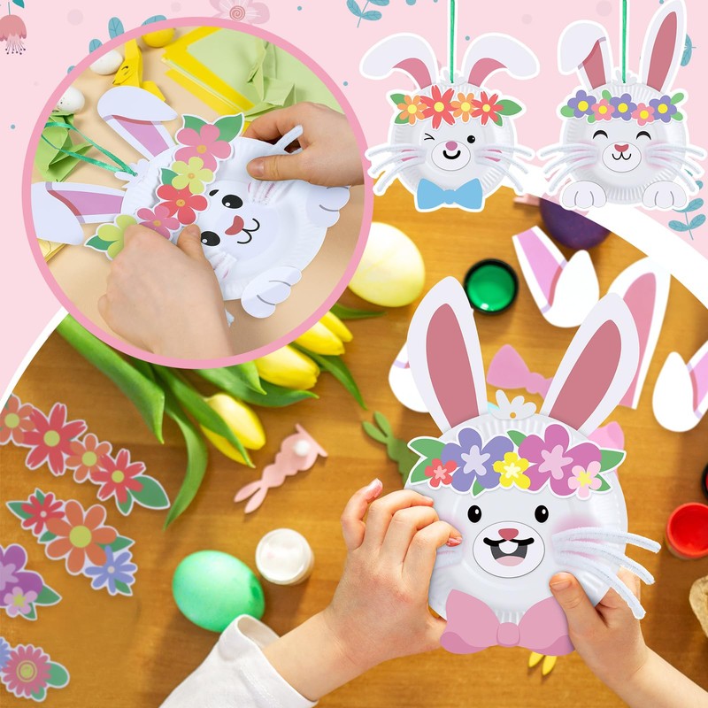 Baderke 24 Set Easter Bunny Craft Easter Paper Plate Kit