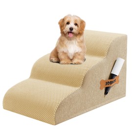 Romrol Dog Stairs Ramp for Beds Couches, Extra Wide Pet Steps with Durable Non-Slip Waterproof Fabric Cover, Dog Slope Stairs for Small Dogs and Cats or Pets Friendly, 3-Tiers, 13 Inch,Beige