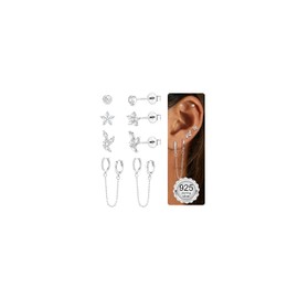 JeweBella 4 Pairs of Earrings Silver 925 Women's Stud Earrings Hoop Earrings Gold Set 18K Gold-Plated Earrings Stackable Helix Piercings Earrings Hanging Hypoallergenic Cartilage Earrings Set (Gold