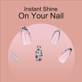 French False Nails With - 24pcs French Almond Stick On Nails With Leopard Print Pattern -Leopard pattern Medium Length Removable Fake Nails - Pure French Tip False Nails For Women Girls Nail Art