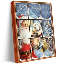 Holiday Santa Claus Lantern Windowpane Painting Festive Christmas Wall Art for Home Decor - Framed Giclee Artwork 8x10in