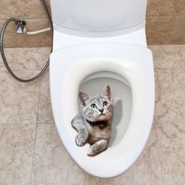 Cute Cat Toilet Stickers 3D Bathroom Toilet Lid Sticker Peel and Stick Removable Toilet Cover Decor Decals Waterproof Toilet Seat Lid Cover Decals WC Restroom Wall Art Murals