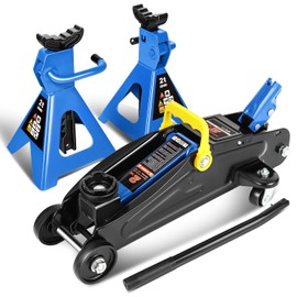 DNA MOTORING Low Profile Hydraulic Trolley Service/Floor Jack Combo with 2 Ratchet Jack Stands, 2 Ton (4000 lbs) Capacity, TOOLS-00476