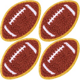 PAGOW 4pcs Football Iron on Patches, Chenille Patches with Sequin Gold Edges, Iron on Sew on Football Embroidered Applique, Sewing Patches for Clothes Hats Jackets Jeans Bags Repair and Decor