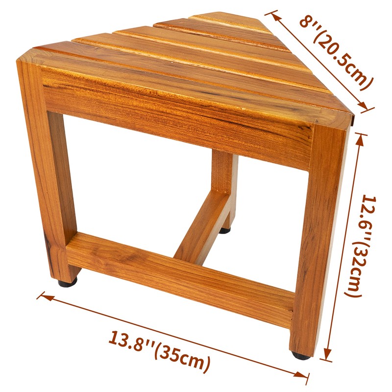 VaeFae Teak Shower Corner Bench, Wooden Foot Rest, Shower Bench