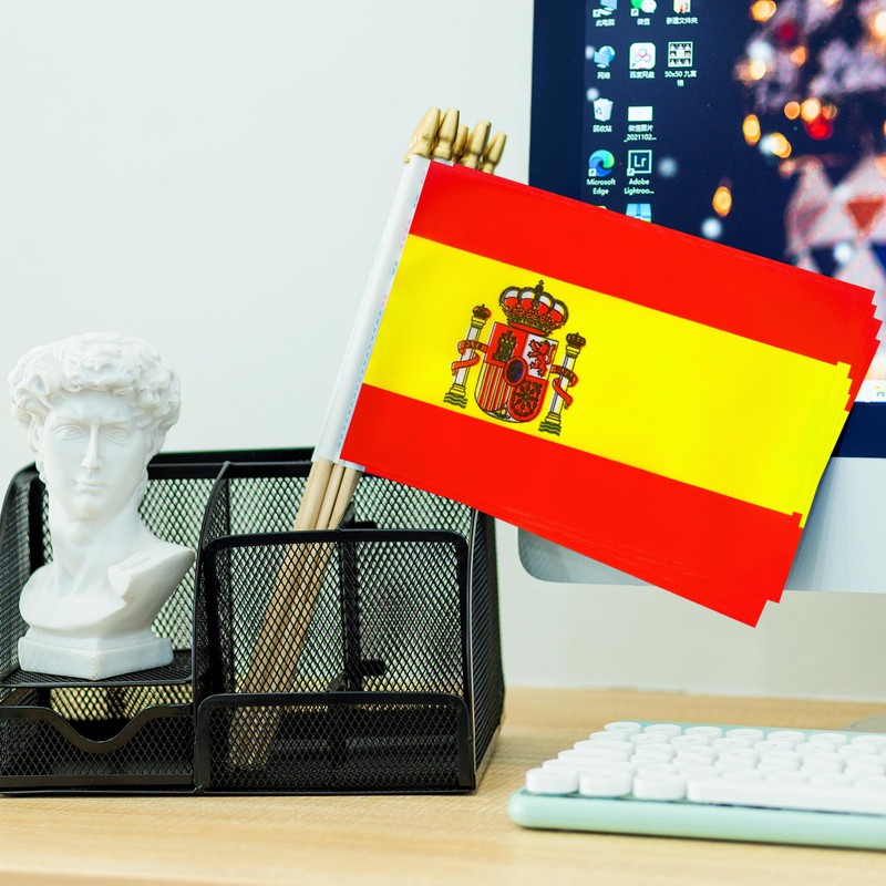 TSMD Spain Stick Flag Spanish Small Mini Hand Held Flags,5x8