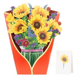 Fondersy Paper Pop Up Cards, 12 Inch Sunflower Forever Flower Bouquet 3D Popup Greeting Cards with Note Cards and Envelopes for Birthday Gift Cards and Holiday Greeting Cards