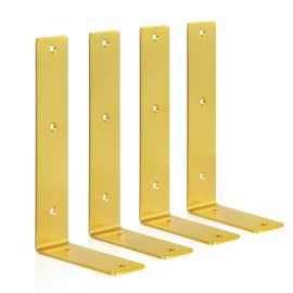 ANTERRIFIC Gold Shelf Brackets, 4 Pack Heavy Duty Floating Shelf Bracket, Stainless Steel L Brackets for Shelves, 9 Inch Shelf Bracket for Shelf Support and Floating Shelf Hardware
