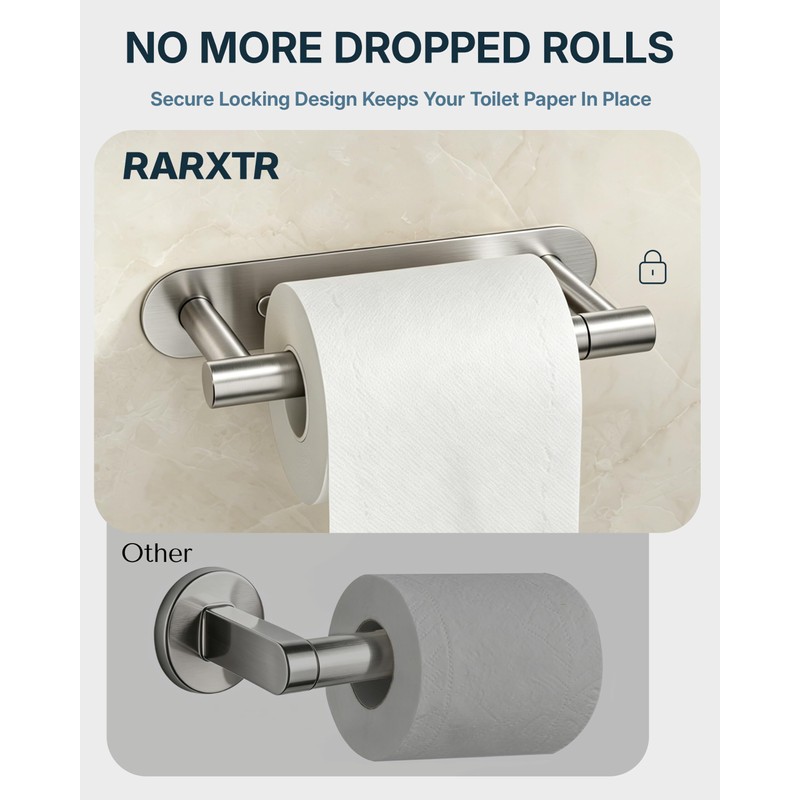 RARXTR Toilet Paper Holder Adhesive or Screw Stainless Steel Brushed
