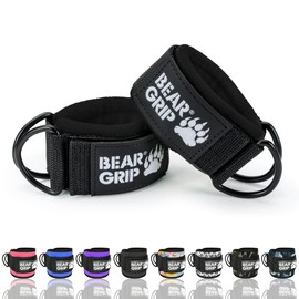 BEAR GRIP - Ankle Straps for Cables with New Fleece Design - Strong Closure, Double Stainless Steel D-Ring, Adjustable Neoprene - For Men & Women (Black Slim - Pair)