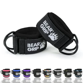 BEAR GRIP - Ankle Straps for Cables with New Fleece Design - Strong Closure, Double Stainless Steel D-Ring, Adjustable Neoprene - For Men & Women (Black Slim - Pair)
