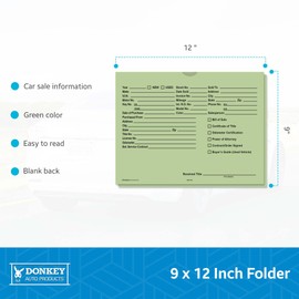 Printed Vehicle Deal Envelopes 9x12 Deal Jackets (100 shrink wrapped) (Green)