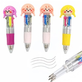 Omeblos Multi Coloured Pens All in One, Party Bag Pens, Ponytail Girl Multicoloured Pen, 4-in-1 Ballpoint Pens, Cute Pen Bulk for Kids Students, Classroom School Supplies, Birthday Party Favors