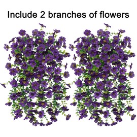 HyeFlora Artificial Flowers for Outdoors Garland Decoration, 2Pcs Dark Purple Fake Hanging Flowers, UV & Fading Resistant, Faux Decor for Home Porch Patio Balcony Planter Yard