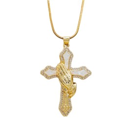 Eseres Gold Cross Necklace Crucifix Pendant Necklaces Oil Dripping Cross Pendant for Christian with Stainless Steel Snake Chain, Brass, Zircon