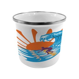 Ambesonne Summer Steel Camping Mug, Beach Theme Hot Vibes Surfing Sport Sea Ocean Waves Sun Image Poster, Printed Thermal Cup for Camping and Outdoor Activities, Sky Blue Orange