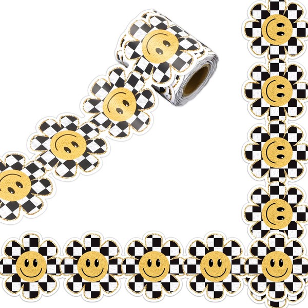 Whaline 32.8ft Happy Face Daisy Bulletin Board Border White Black
