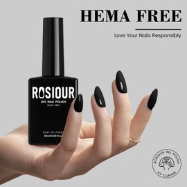 Rosiour HEMA-Free Black Gel Nail Polish, 18 ML Deep Dark Black Gel Polish, Same Color Same Bottle Soak Off Gel Polish Art Design for Women Girl Nail Lovers Gift Salon DIY All Season Gel Manicure