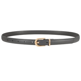 JASGOOD Women Thin Leather Belt Skinny Faux Leather Belt for Jeans Dress with Gold Alloy Buckle,Grey