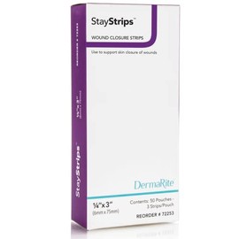 StayStrips Wound Closure Strips, 1/4” x 3”, Hypoallergenic Adhesive, Flexible, Moisture & Air Permeable, Helps Reduce Scar Formation, Primary and Secondary Closure, 50 Pouches / 3 Strips (150 Strips)