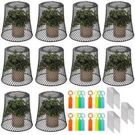 SOUJOY 10 Pcs Chicken Wire Plant Covers, 8 x 8 Inches Metal Garden Cloche with 30 Garden Stakes and 20 Waterproof Labels, Plant Protectors from Animals for Keeping Bunnies Chicken Squirrels Birds Out