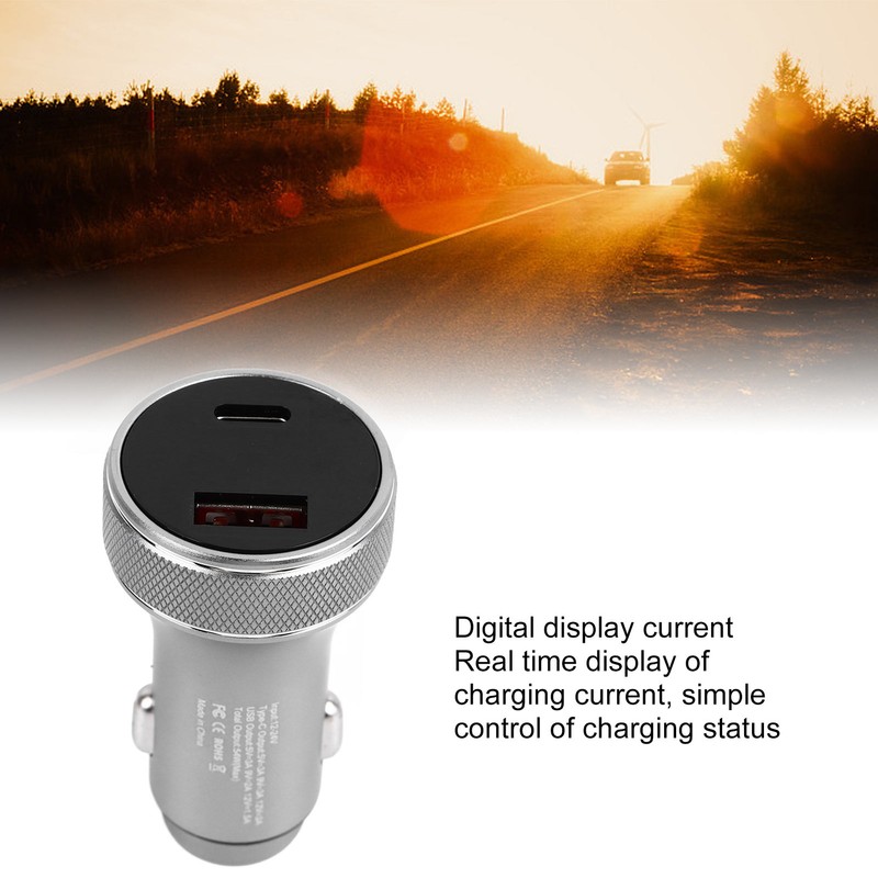 Car Charger Metal Digital Display Short Circuit Protection Fast Charging