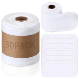 FuWeave 30 Pack Reusable Bidet Towels Washable Reusable Toilet Paper Bulk Paperless Towels Rolls Flannel Cotton Treadmill Towels Cloth Wipes Bathroom Napkins with Cardboard(White, Classic)