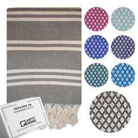 Arty Premium Hammam Towel, Beach Towel, Large, 90 x 200 cm, Sauna Towel, XXL Bath Towel, Travel Towel, Prewashed, Shrink-Resistant, Quick-Drying, Easily Absorbent, 100% Cotton, Oeko-Tex, Anthracite