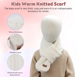 OMUKY Kids Scarf Fleece Warm Knitted Scarves for Girls Boys Toddler Cold Weather Soft Neck Warmer(White,6-12 Years)