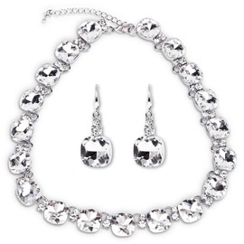 Jiulory Crystal Statement Necklace Glass Crystal Collar Choker Necklace for Women Bridal Necklace Costume Jewelry Necklaces for Women (Transparent Jewlery Set)