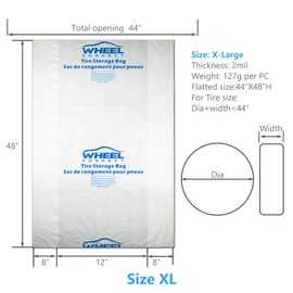 WHEEL CONNECT Tire Storage Bags. Made of Polyethylene LDPE Plastic, Extra-Large 44”X48”H, White, Pack of 100pcs. X-Large.