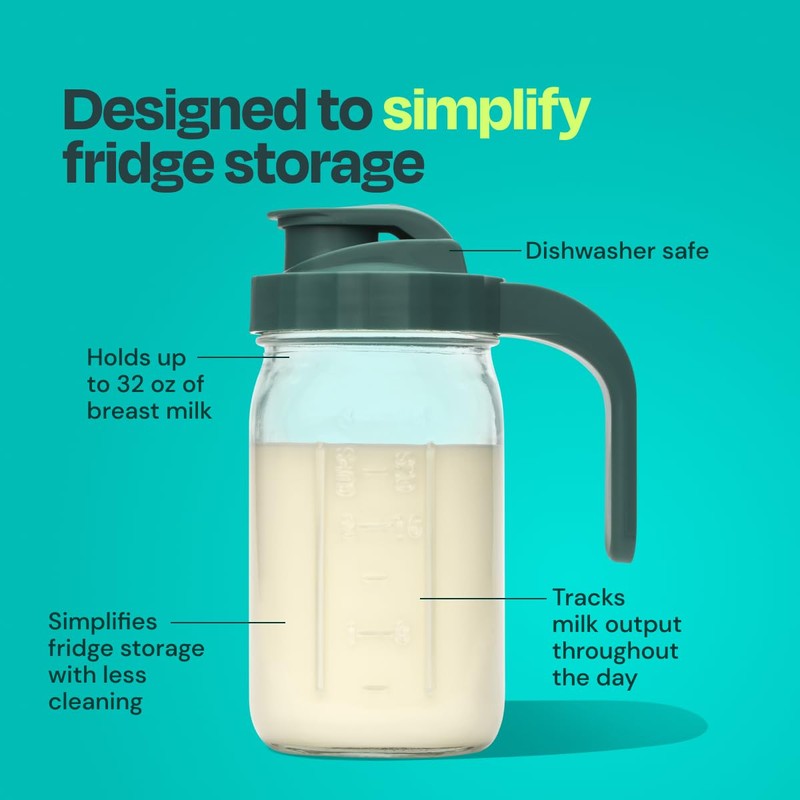 Willow - Glass Breastmilk Pitcher - Dishwasher Safe - 32oz