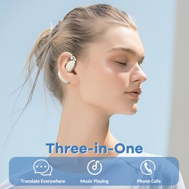 Qnmittry Language Translator Earbuds Offer Two Way Real-time Translation in 138 Languages, with Bluetooth and an APP Provide Online Instant Voice Translation for Travel Business and Learning White