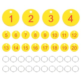 PATIKIL 20PCS Number Tags 1-20, Number Key Tags Plastic Numbered Keychain with Key Rings for Organizer Field Sales Hangers Clothes Labels ID, Yellow Red