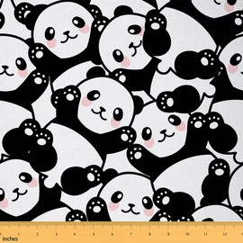 Tela de panda por The Yard, tela decorativa de panda Kawaii para costura de acolchado, tela de tapicería de panda blanco y negro, tela de panda gigante de dibujos animados para ropa de niños, 2 yardas, color negro y blanco