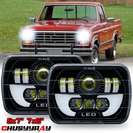 CHUSYYRAY Pair 7x6" 5x7" LED Headlight Hi&Lo Sealed Beam For Ford F150 F250 F350 1978-1986