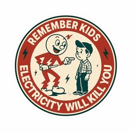 Remember Kids Electricity Will Kill You, 3 inches - Vinyl Sticker, Waterproof, Electrician, Reddy Kilowatt, Car Bumper Sticker (3, 3in)