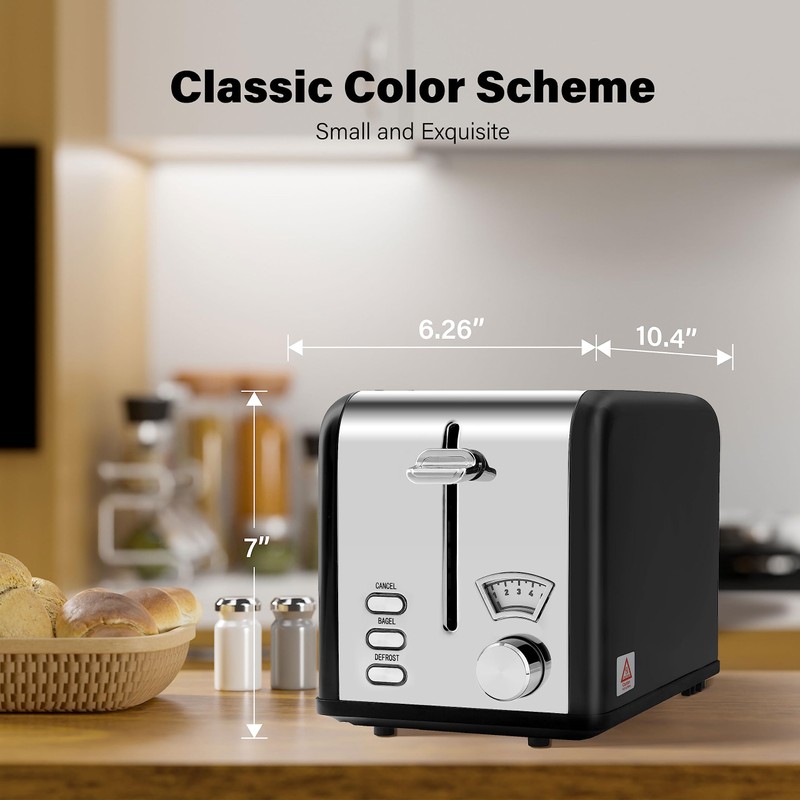 YSSOA 2-Slice Toaster, 5 Browning Setting and 3 Function: Bagel/Defrost/Cancel,